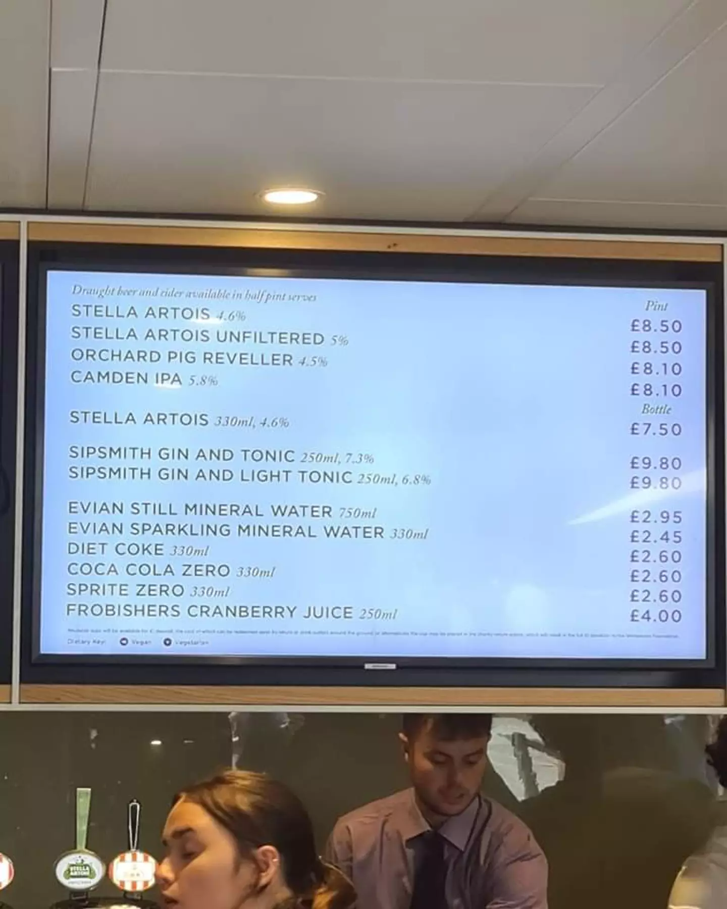 If you want a pint at Wimbledon it's going to cost £8.50, hope Stella's okay. (X)