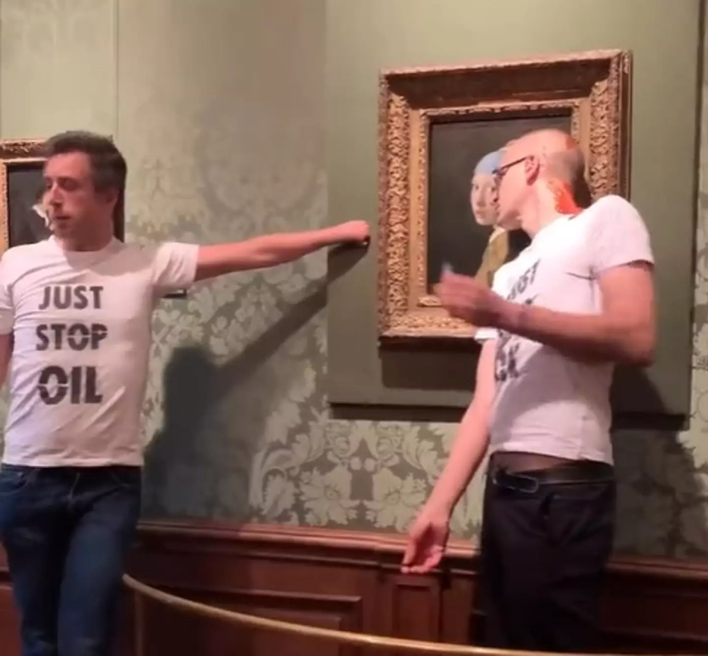 Protesters doused themselves in soup and then glued themselves to the famous painting.