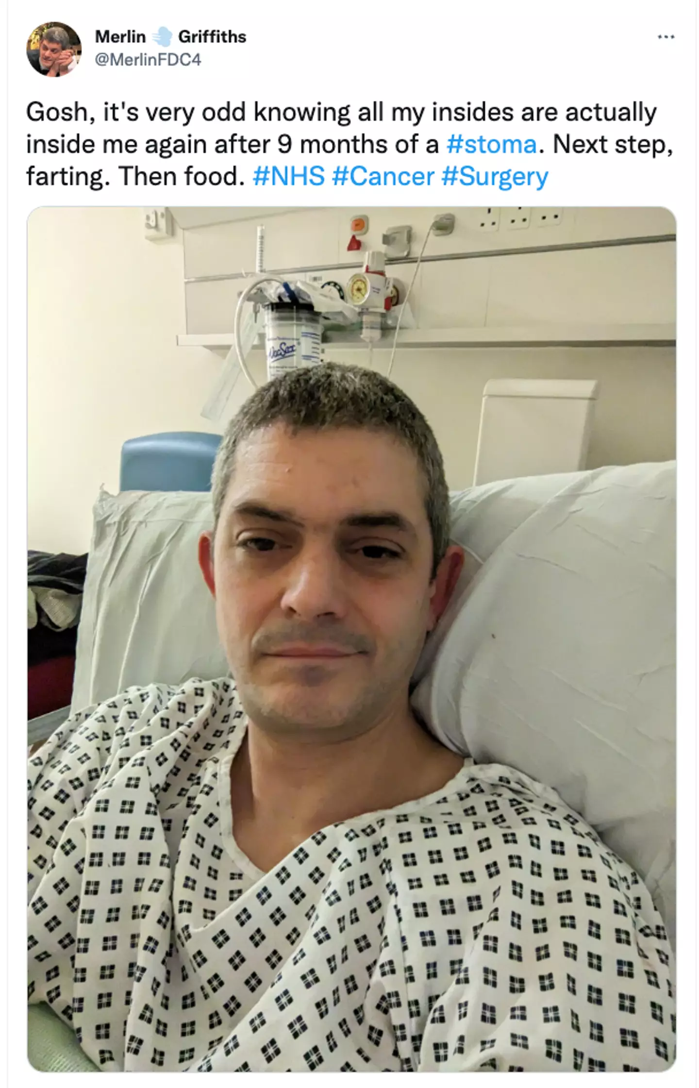 Merlin gave an update from his hospital bed.