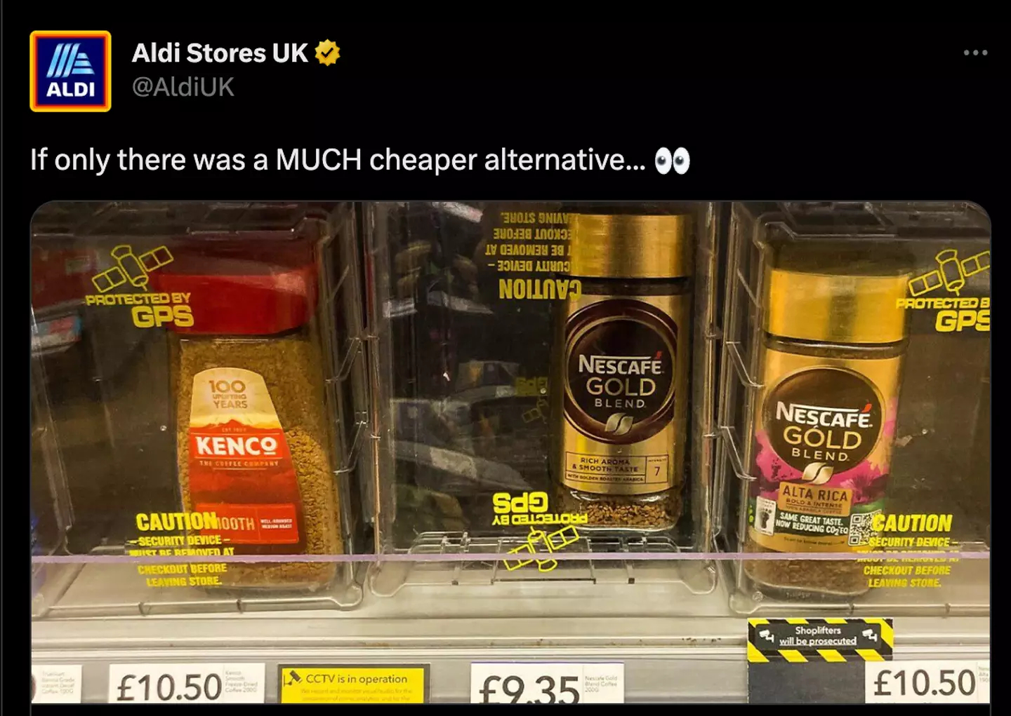 Aldi had a dig at the Co-op pricing.
