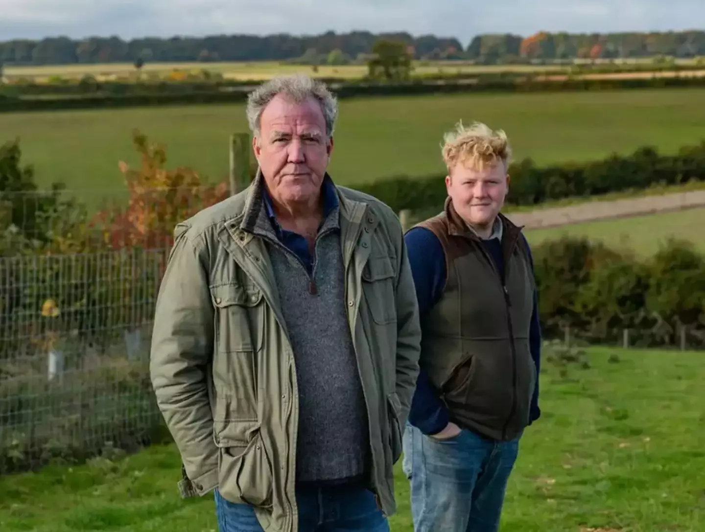 Jeremy and Kaleb during the filming of Clarkson's Farm.