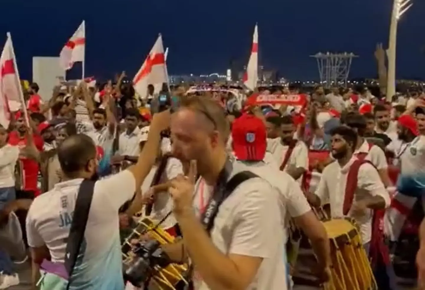 Footage of crowds of people in England shirts in Qatar has been mocked on social media.