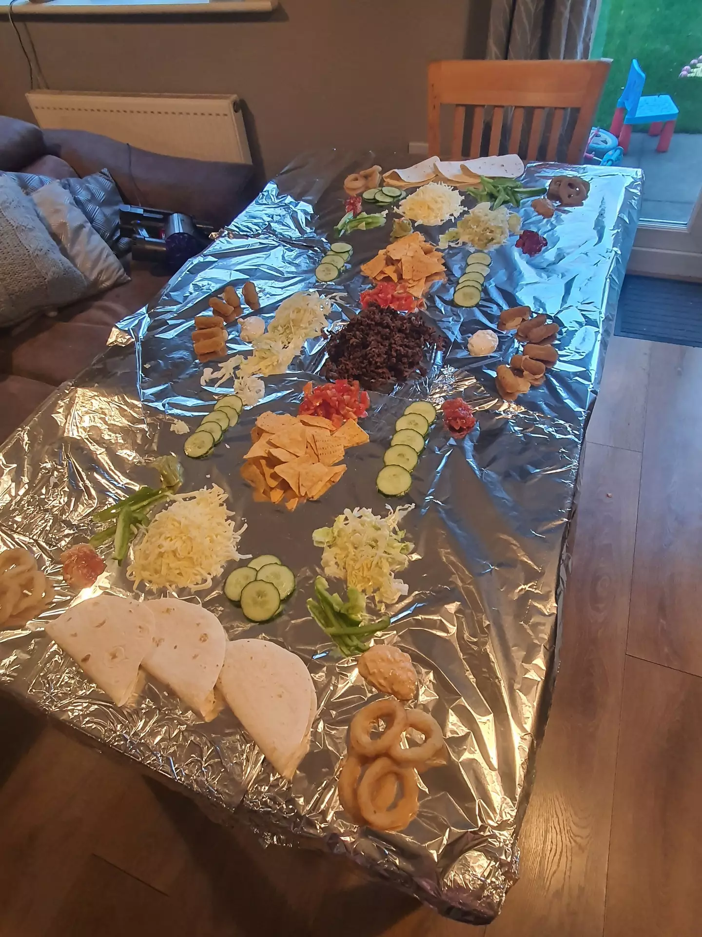 The family ate off tinfoil rather than using plates.