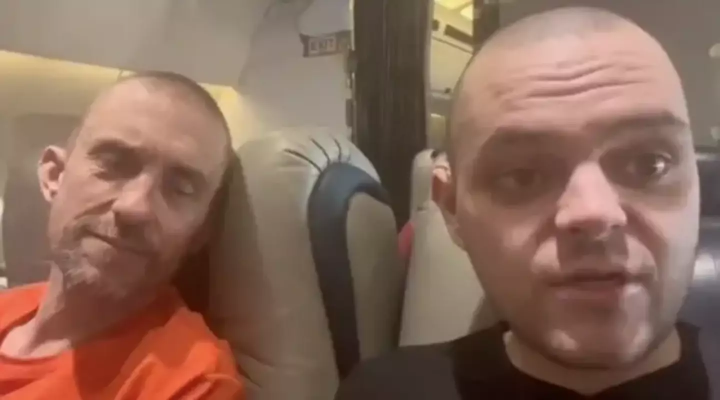 Prisoners of War Shaun Pinner and Aiden Aslin on their way home.