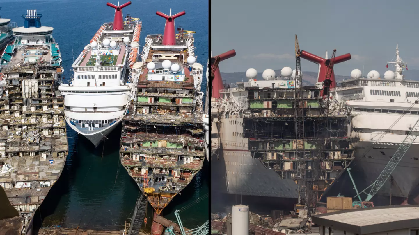 What happens to old cruise ships after they enter giant 'graveyards'