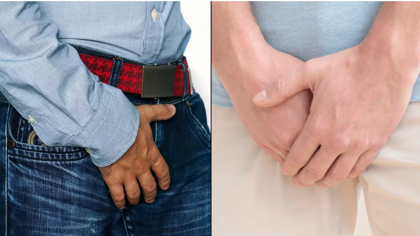 Woman Hands Touching Her Crotch Stock Photo