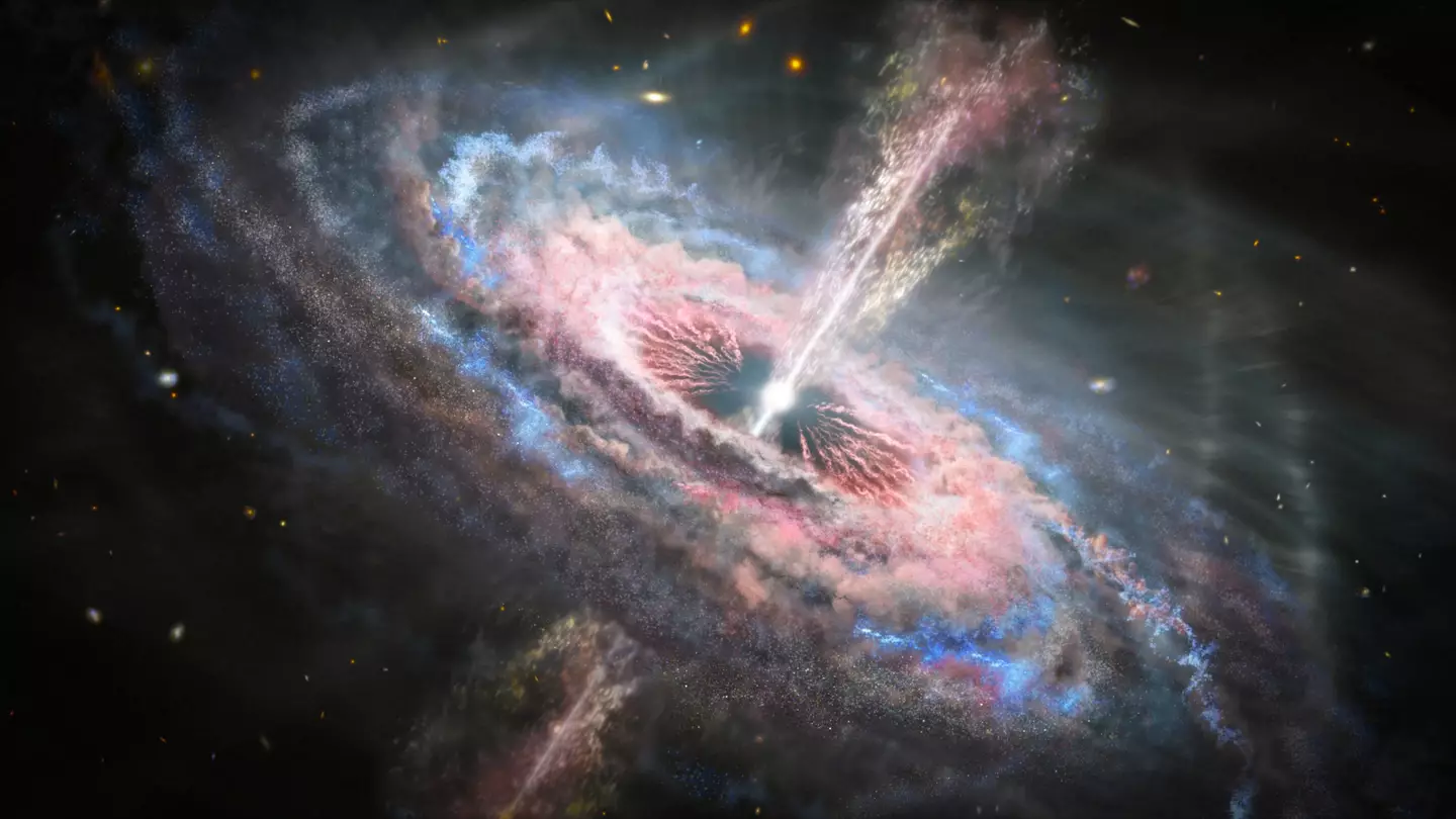 NASA concept art for a huge quasar. (NASA, ESA and J. Olmsted (STScI))