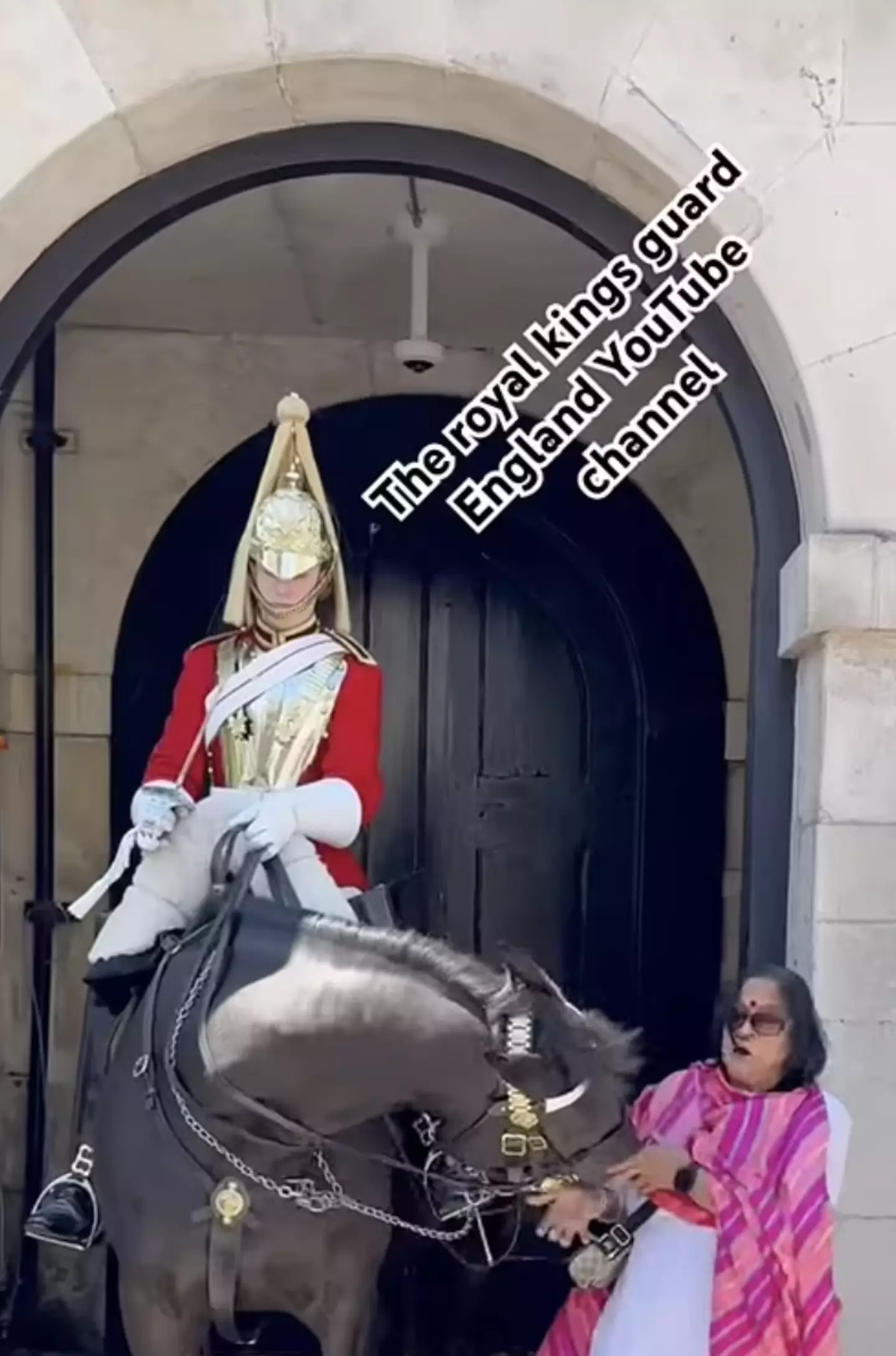 The horse tried to bite the tourist. (YouTube / LondonWalk100k)