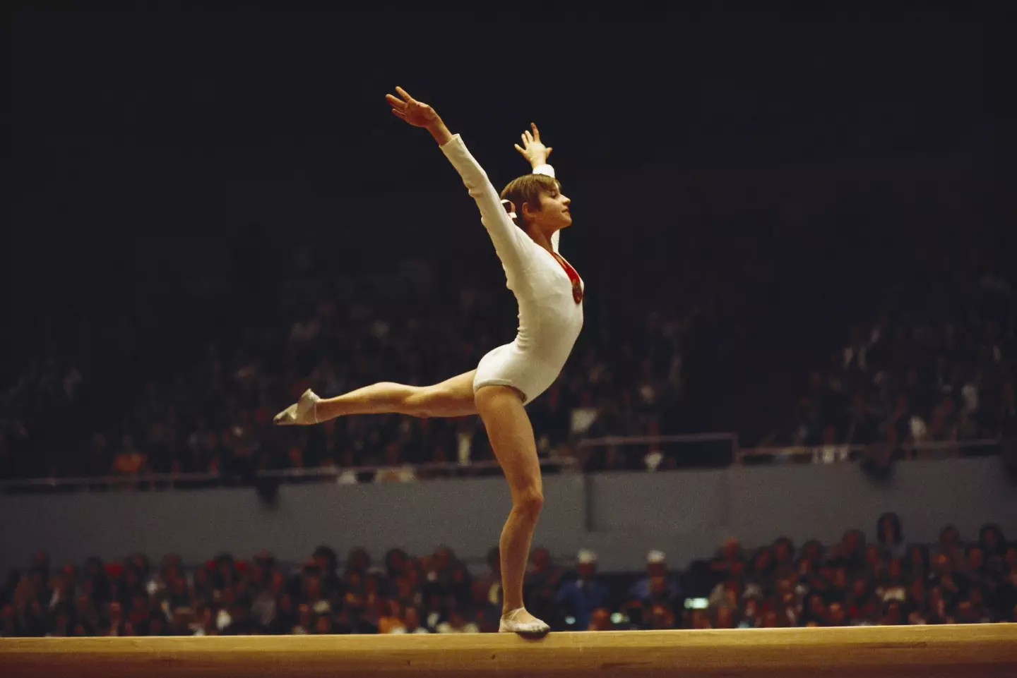 Olga Korbut during the 1972 Olympic Games.