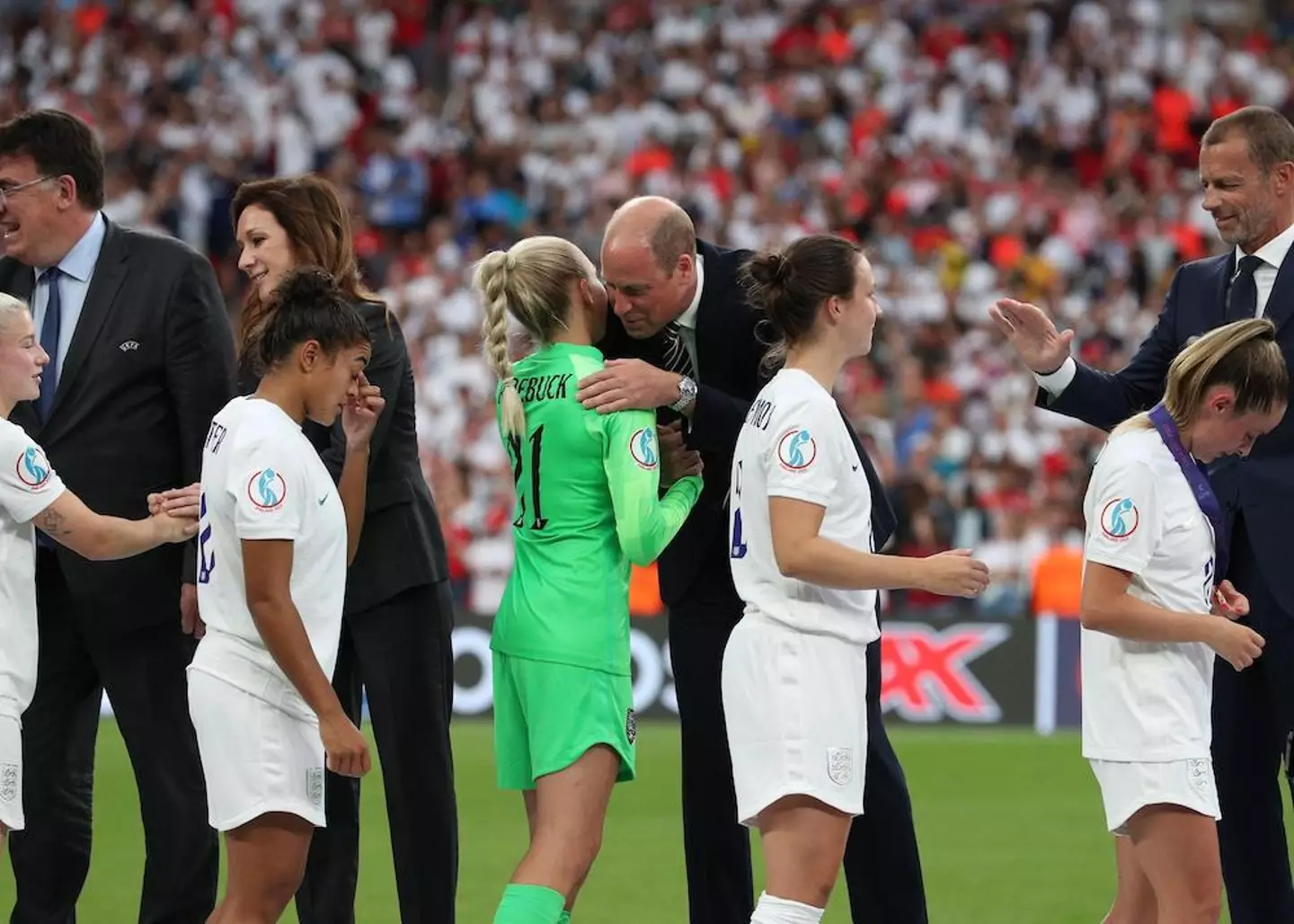 Prince William gave the Lionesses a hug after their historic win.