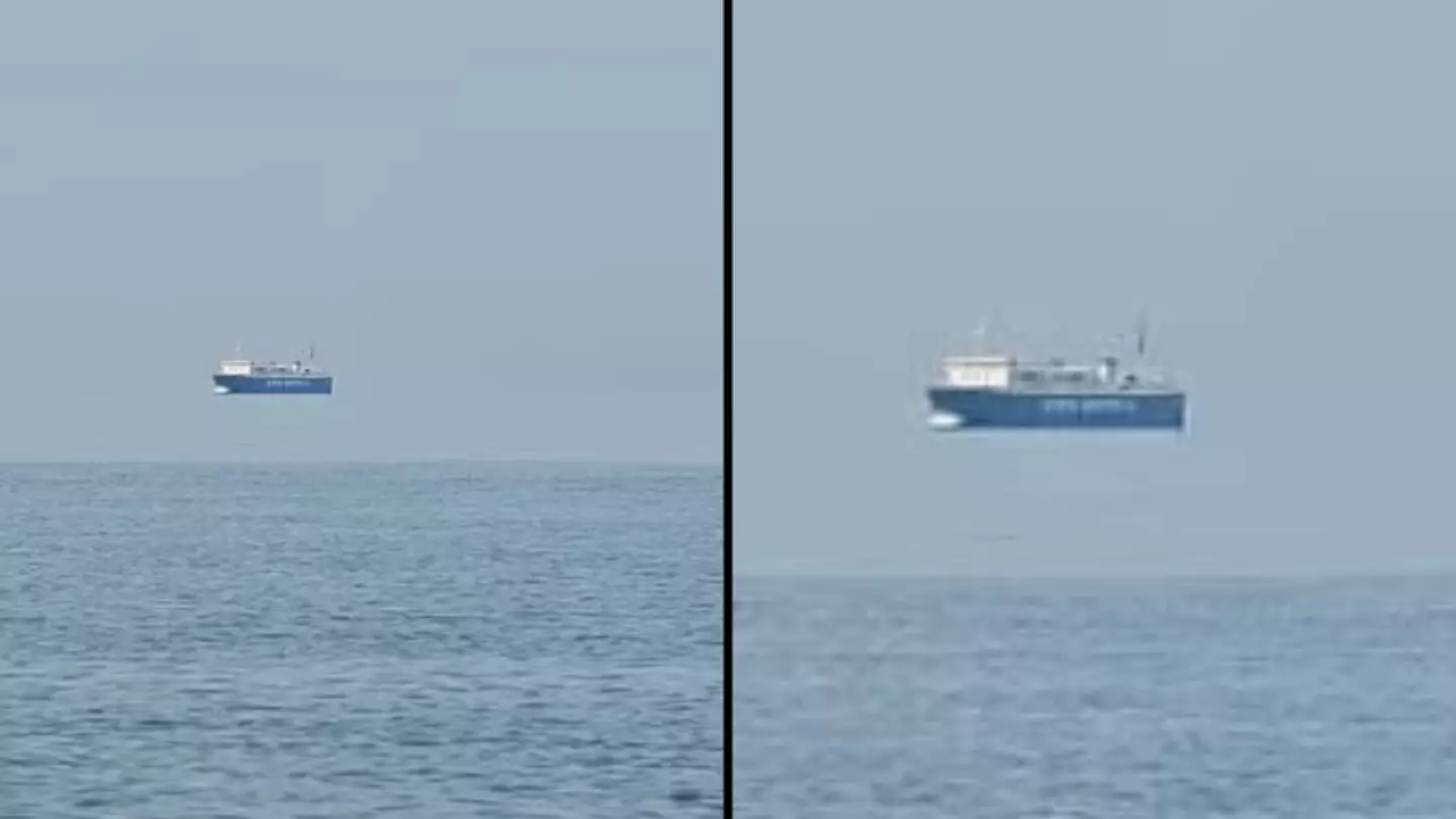 Massive ship appears to be floating above sea in bizarre optical illusion