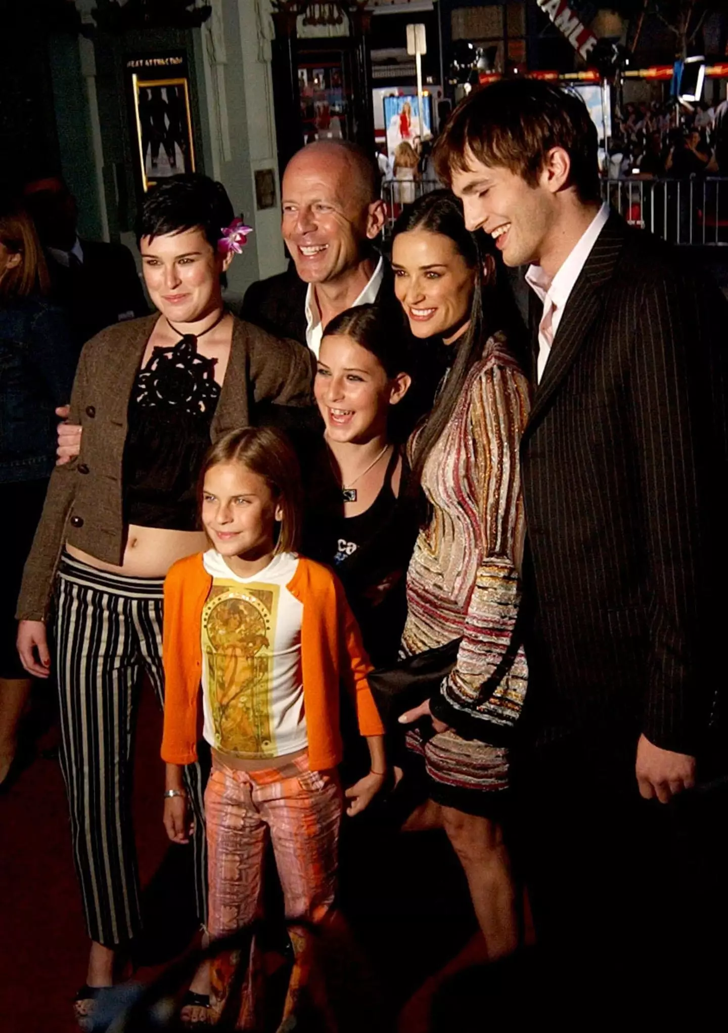 Demi Moore and Ashton Kutcher with ex Bruce Willis and their children.