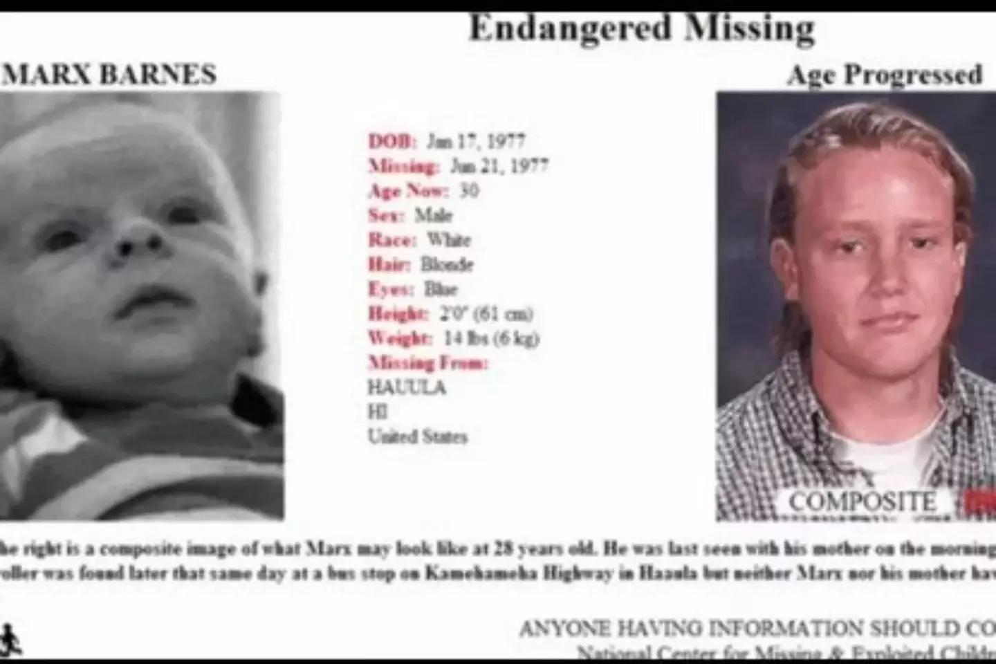 The poster Steve found on the missing children's website. (MissingKids.com)