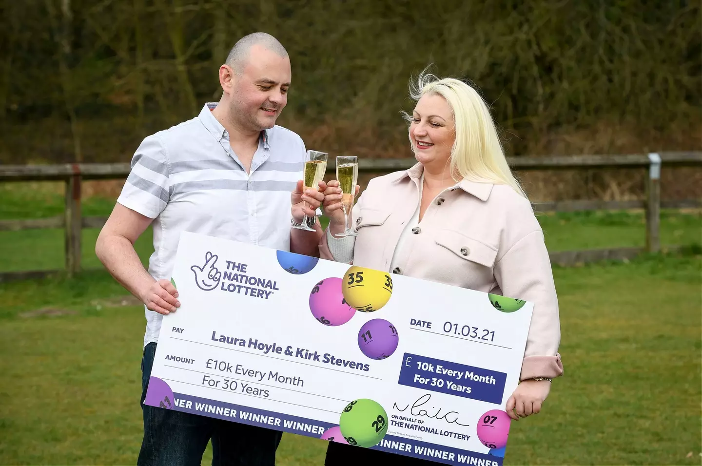 Kirk Stevens and Laura Hoyle had much to celebrate after winning the National Lottery.