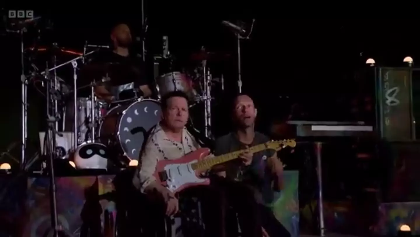 Michael J. Fox joined Coldplay on stage. (BBC)