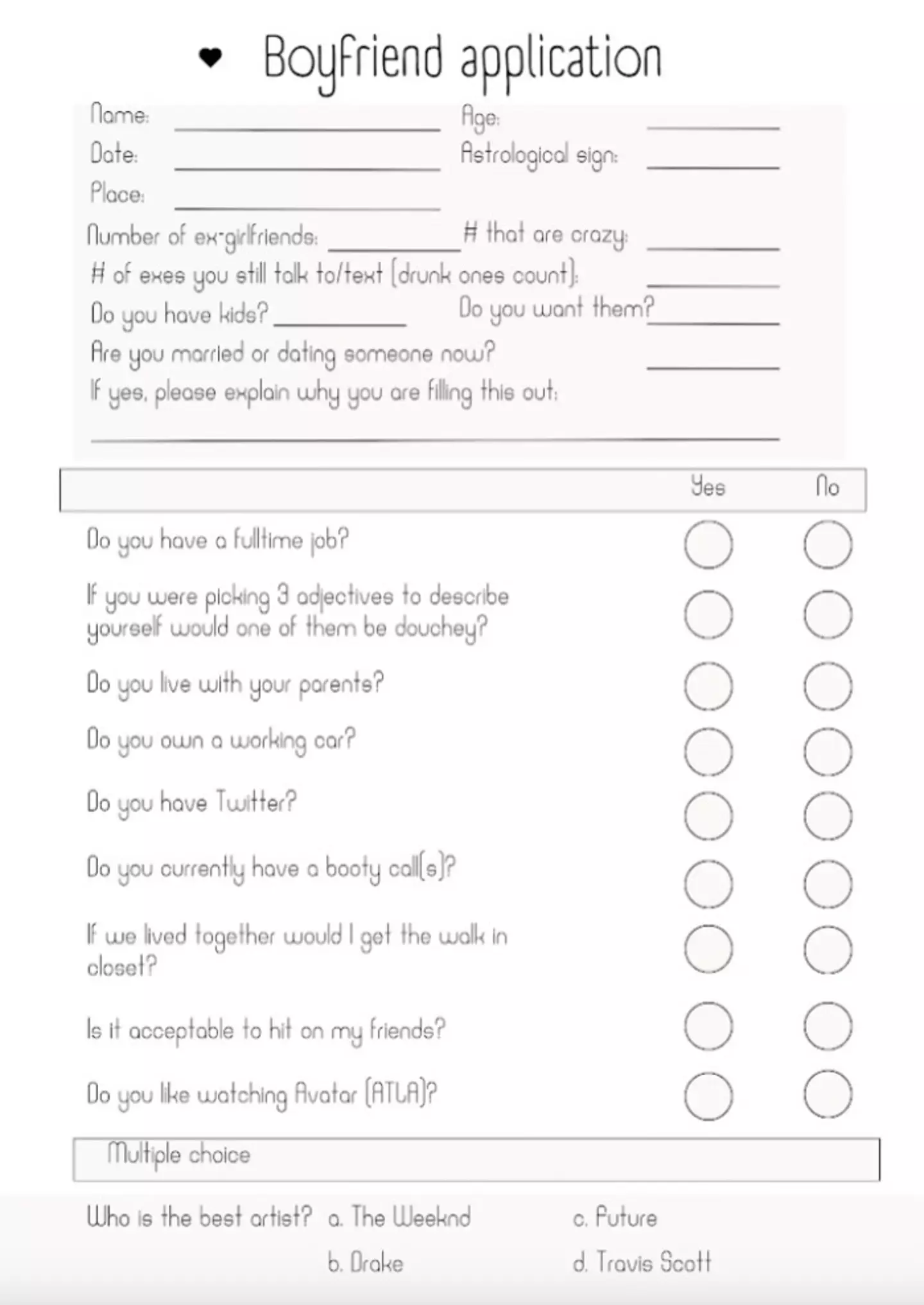 Vera's dating questionnaire (Jam Press)