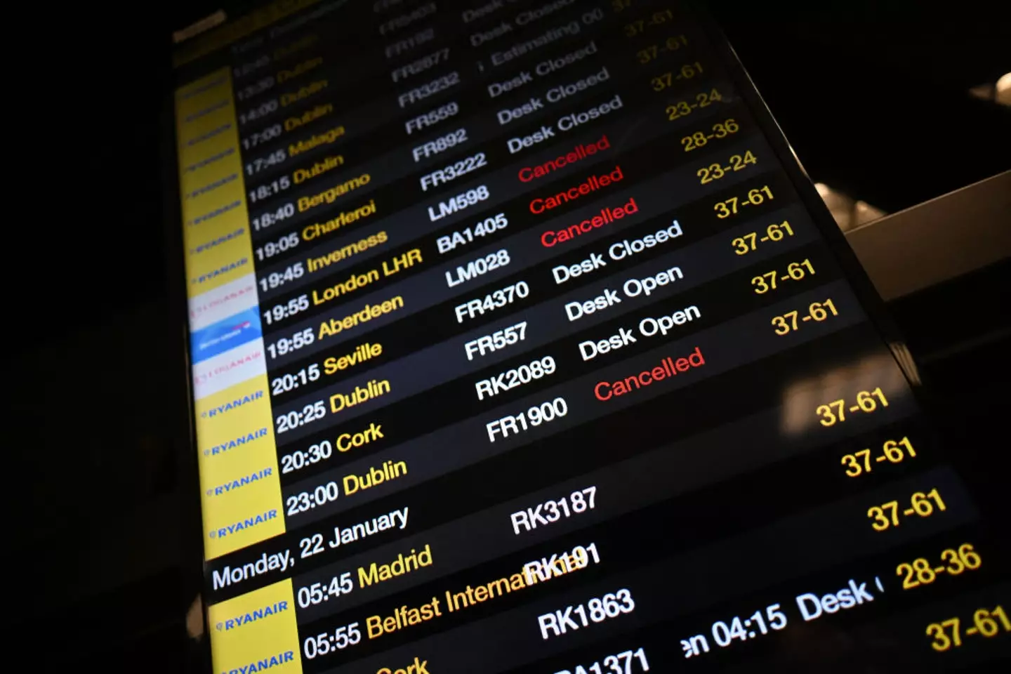 Arrivals board at Manchester Airport (PAUL ELLIS/AFP via Getty Images)