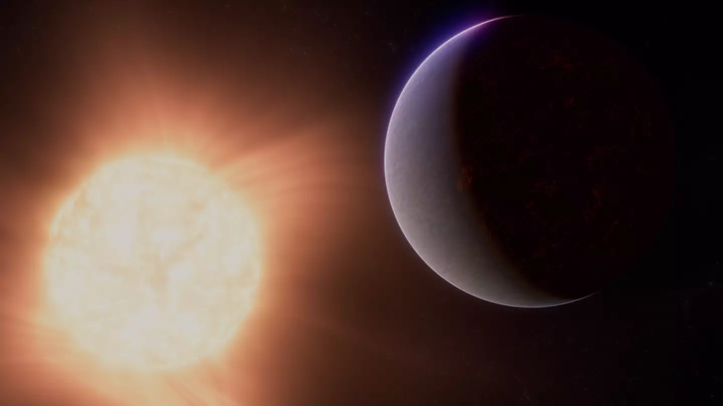 CGI of 55 Cancri e orbiting its star (NASA, ESA, CSA, Ralf Crawford (STScI))