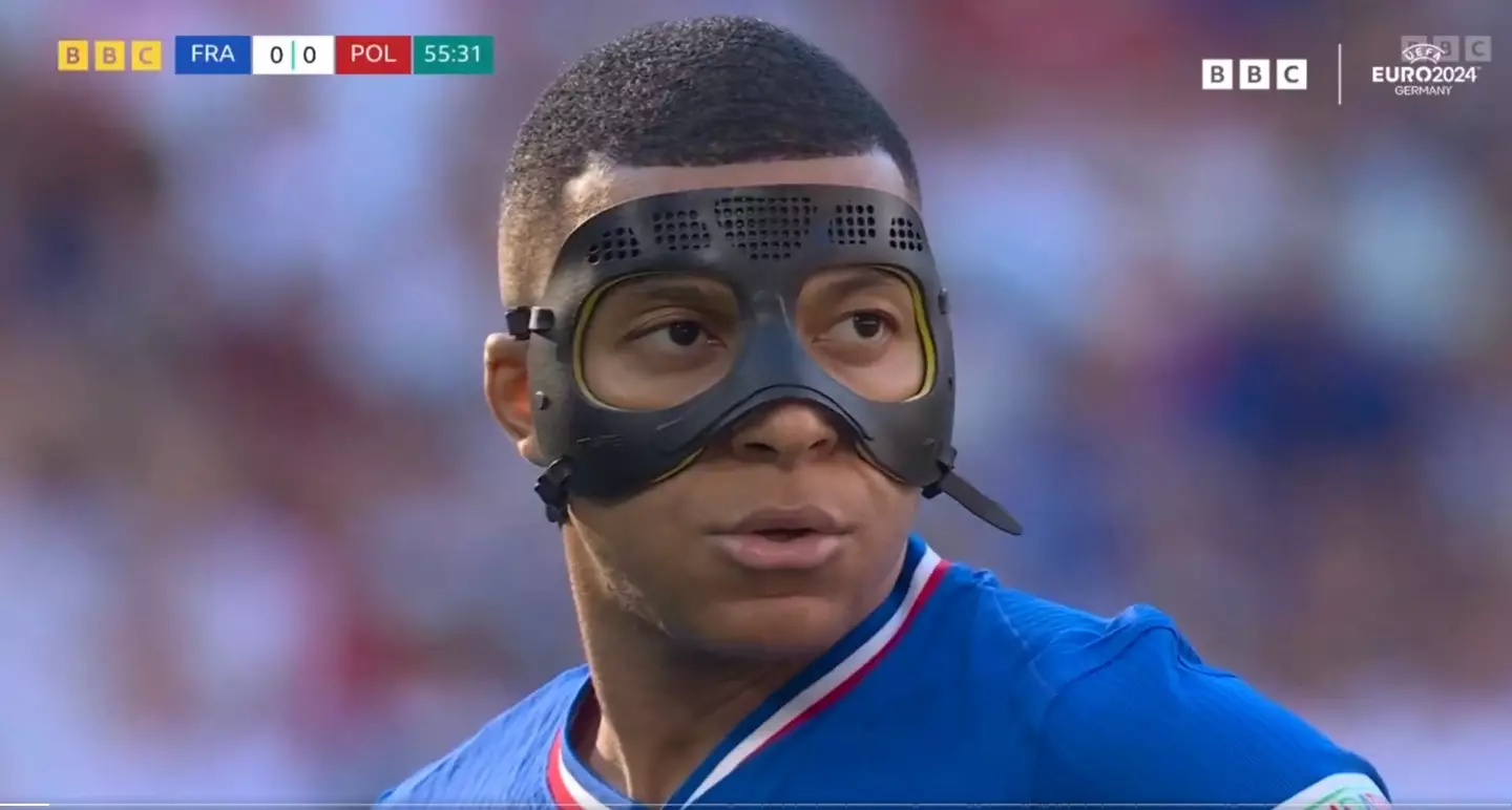 Kylian Mbappe is wearing a protective mask after breaking his nose (BBC)