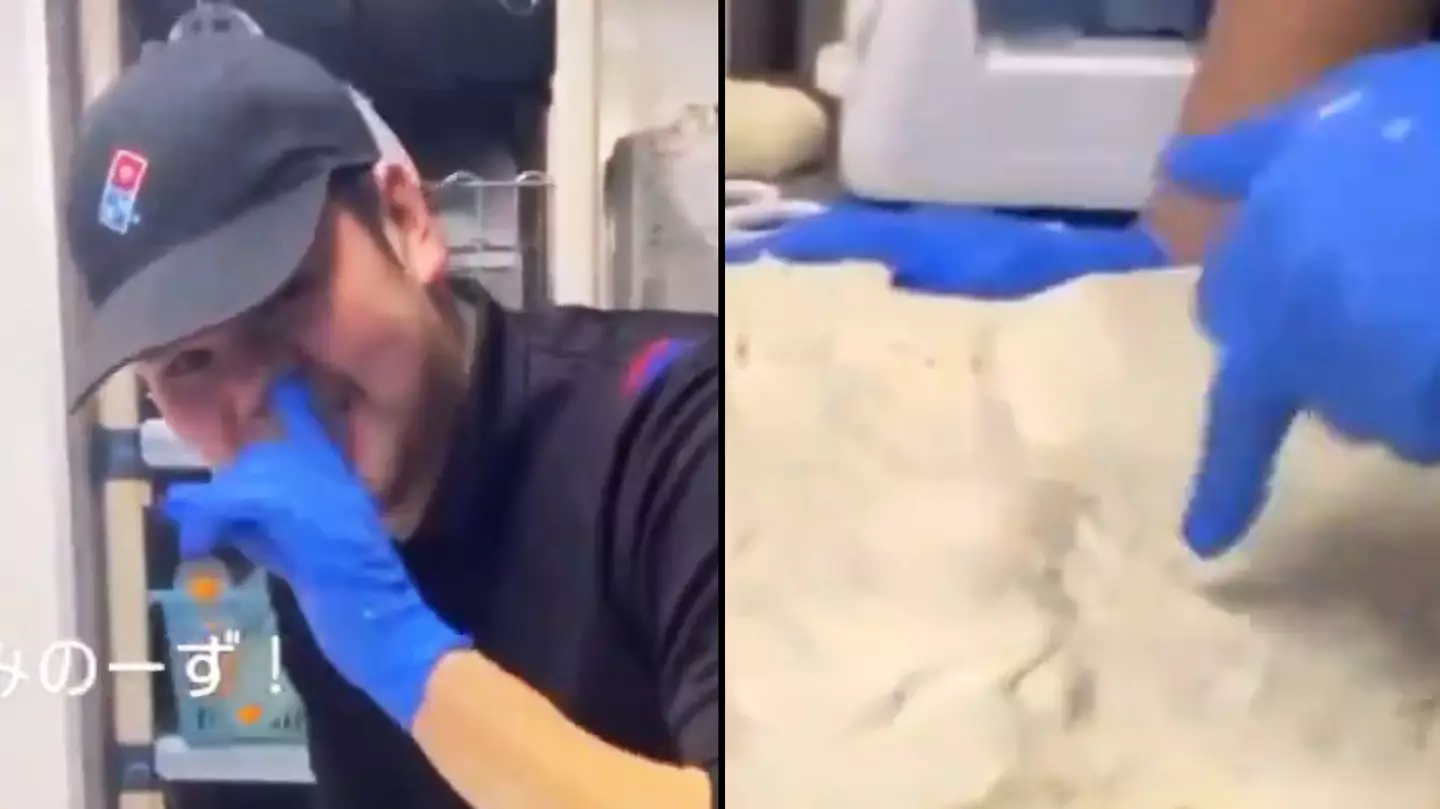 Domino’s has apologised after worker caught ‘picking his nose and wiping it in dough’