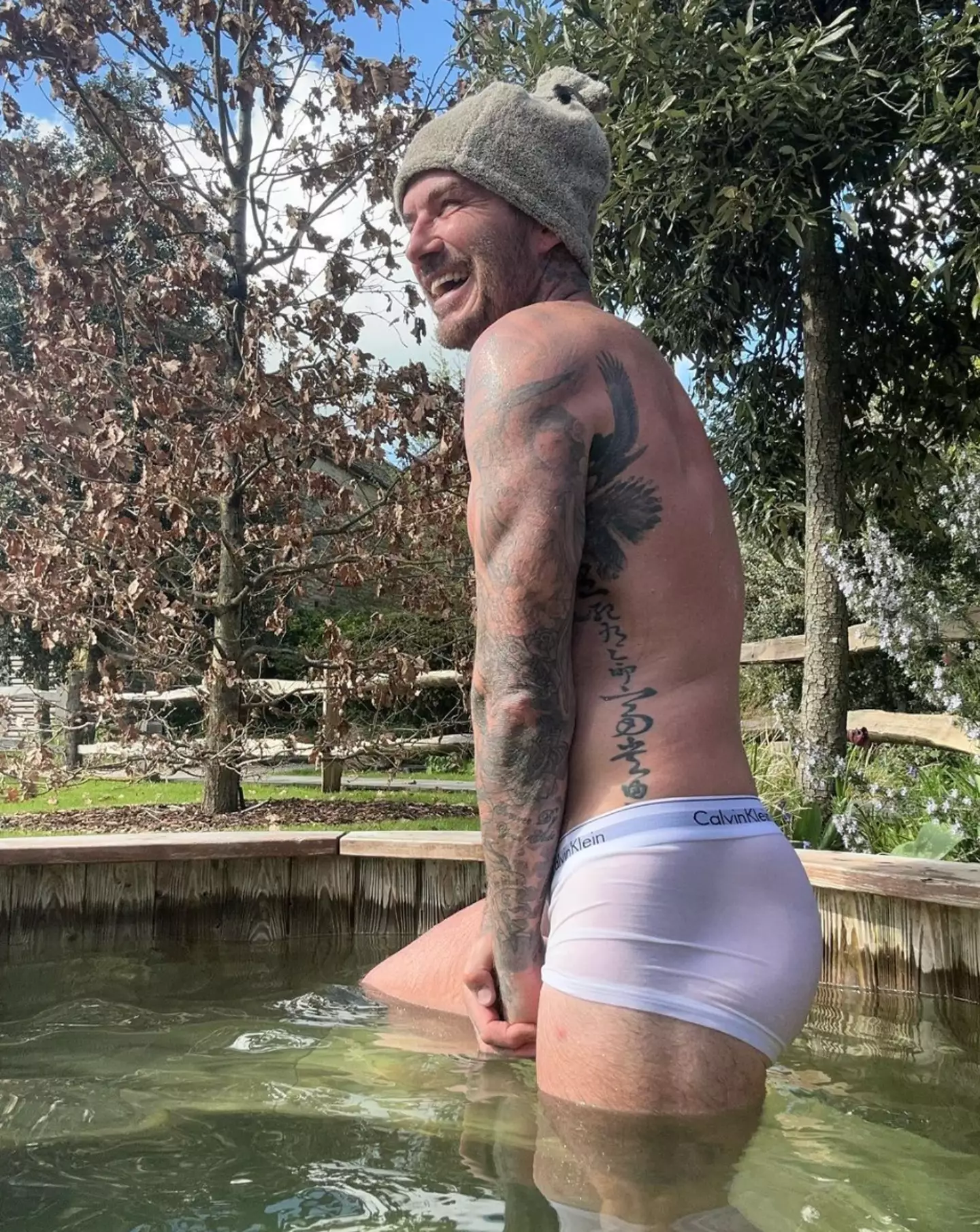 David Beckham struggled to hide his laughter in the birthday snap.