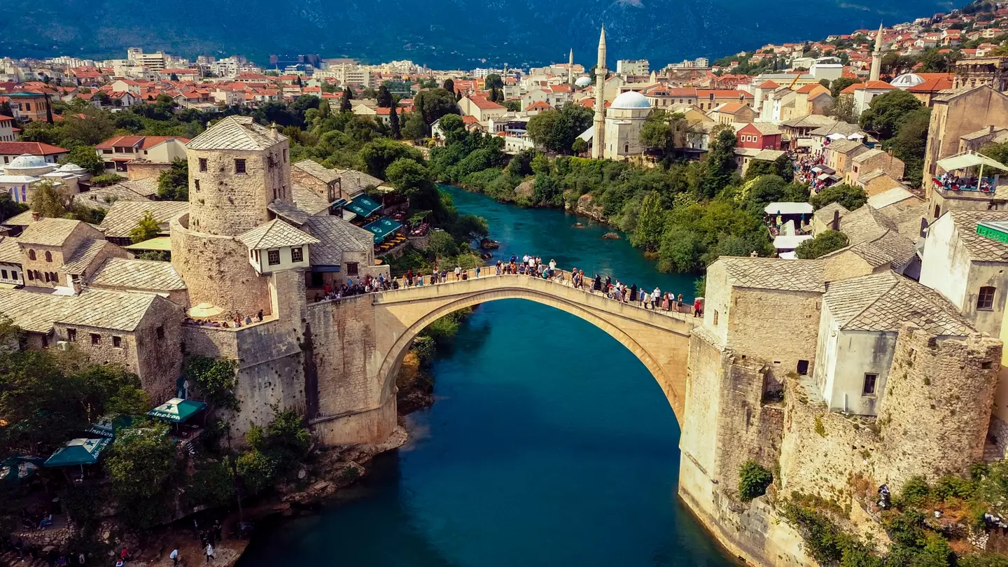 Aerial View to the Old Bridge in the heart of the Old City of Mostar, Bosnia and Herzegovina (Getty Stock Images)