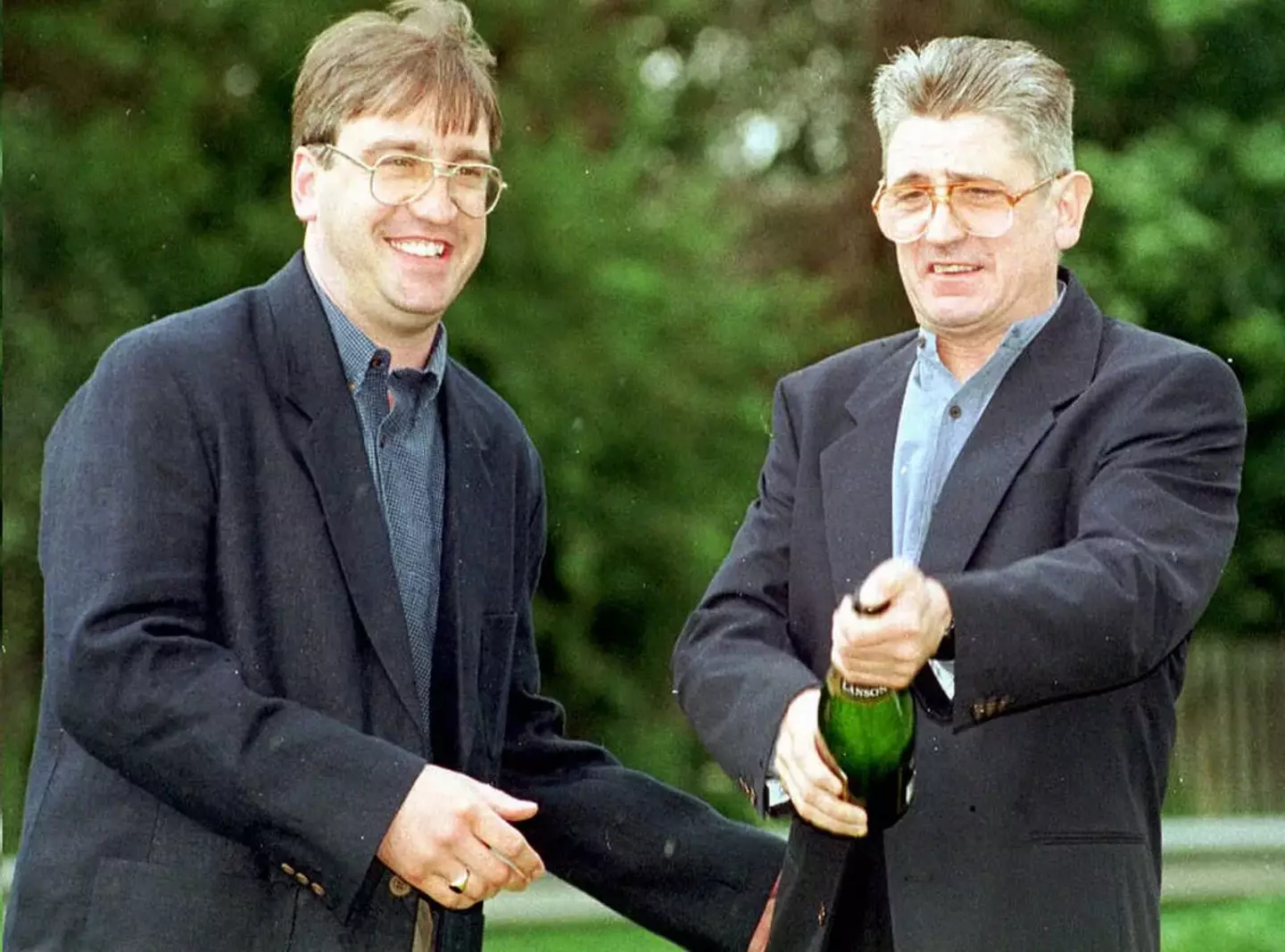Mark Gardiner (left) and Paul Maddison (right) won £22.5 million on a Lotto ticket in 1995. (PA)