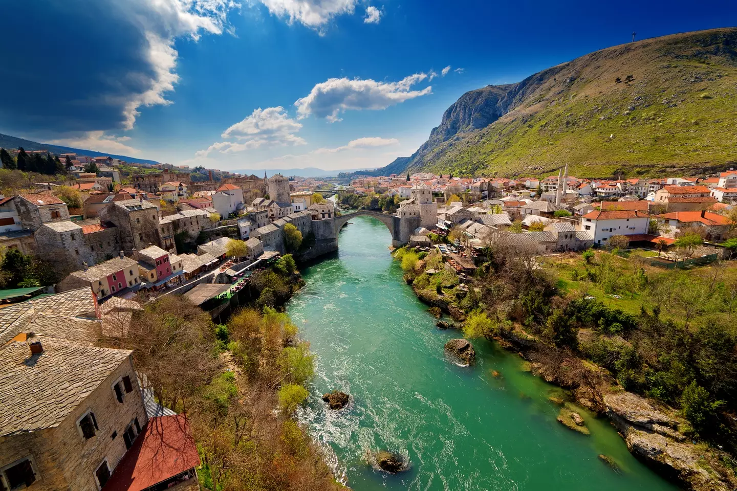 Mostar bridge and Neretva River from above (Getty Stock Images)