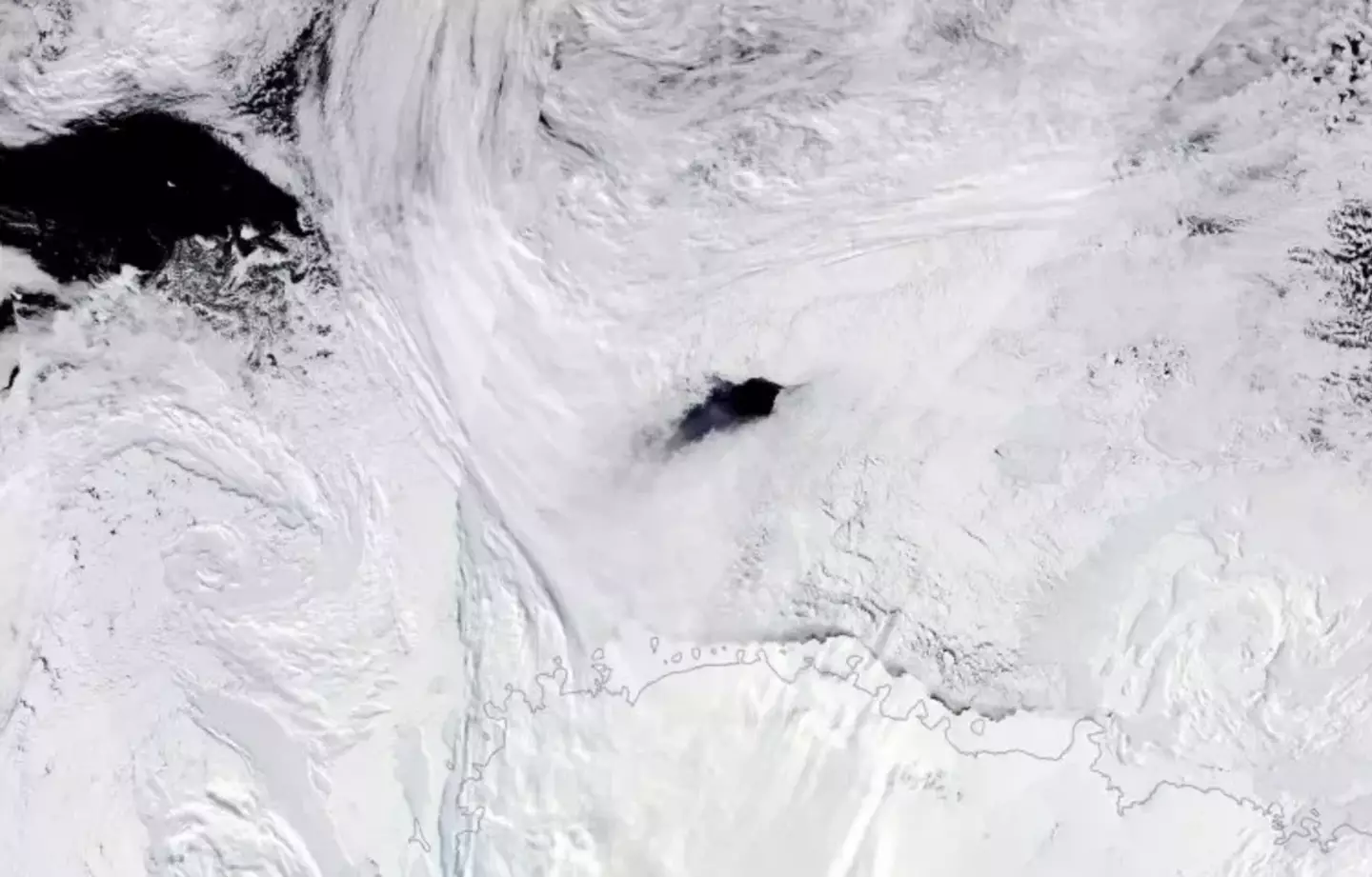 The huge hole appeared in the ice in Antarctica's Weddell Sea in 2016. (NASA Earth Observatory)