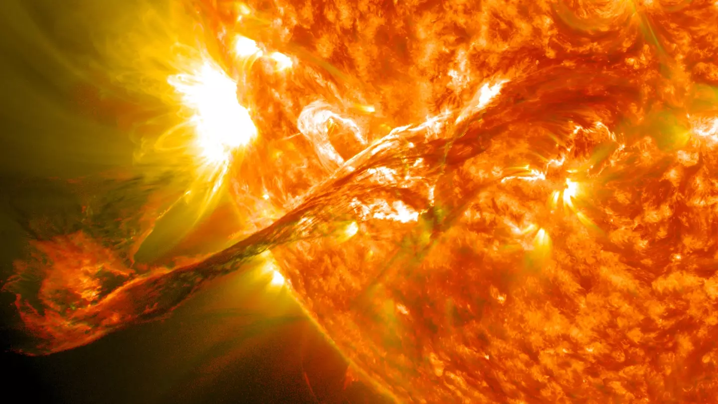 An explosion on the surface of the Sun captured by NASA’s Solar Dynamics Observatory. (NASA/GFSC/SDO)