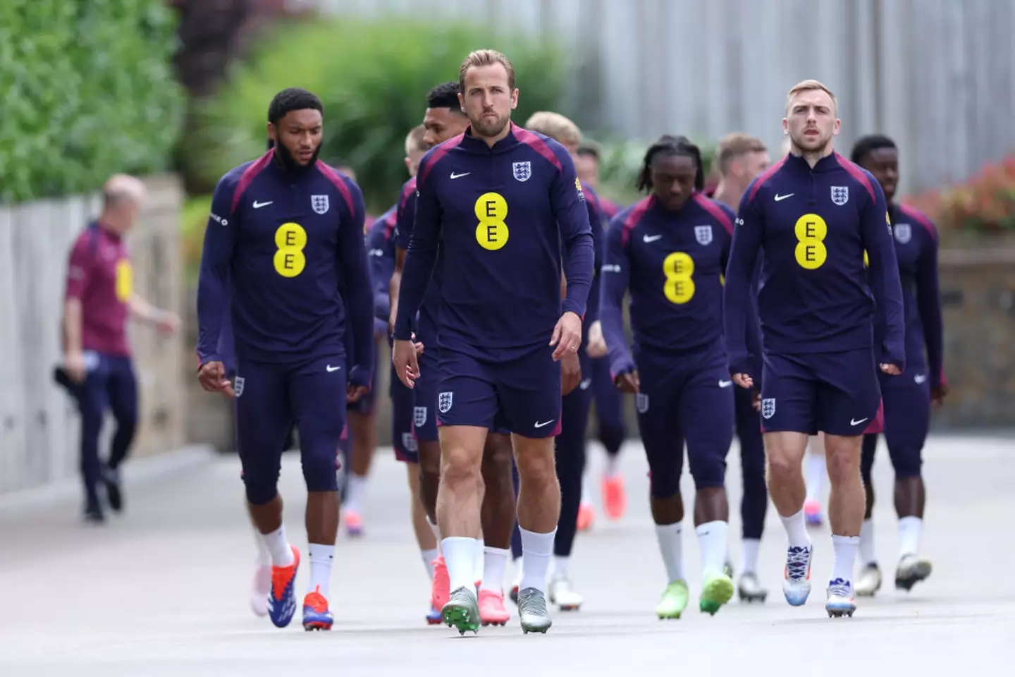 Harry Kane and teammates walk to a training session at Tottenham Hotspur Training Centre. (Eddie Keogh/The FA/Getty Images)