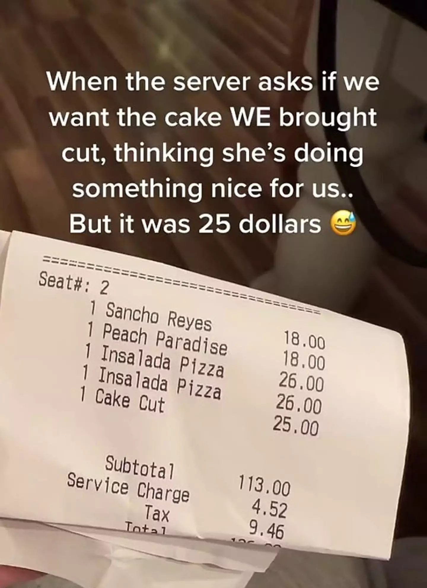 A woman's birthday celebrations were cut short after the restaurant charged her with a ‘ridiculous’ hidden fee. (TikTok/@vivala_blondiiie)