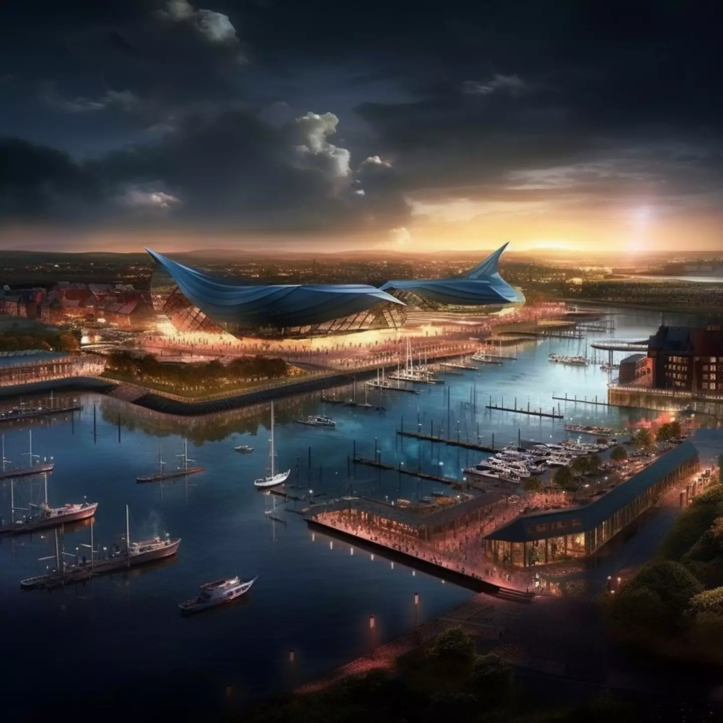 Midjourney have used AI to predict what the UK is going to look like in 2050 - here's Cardiff Bay.