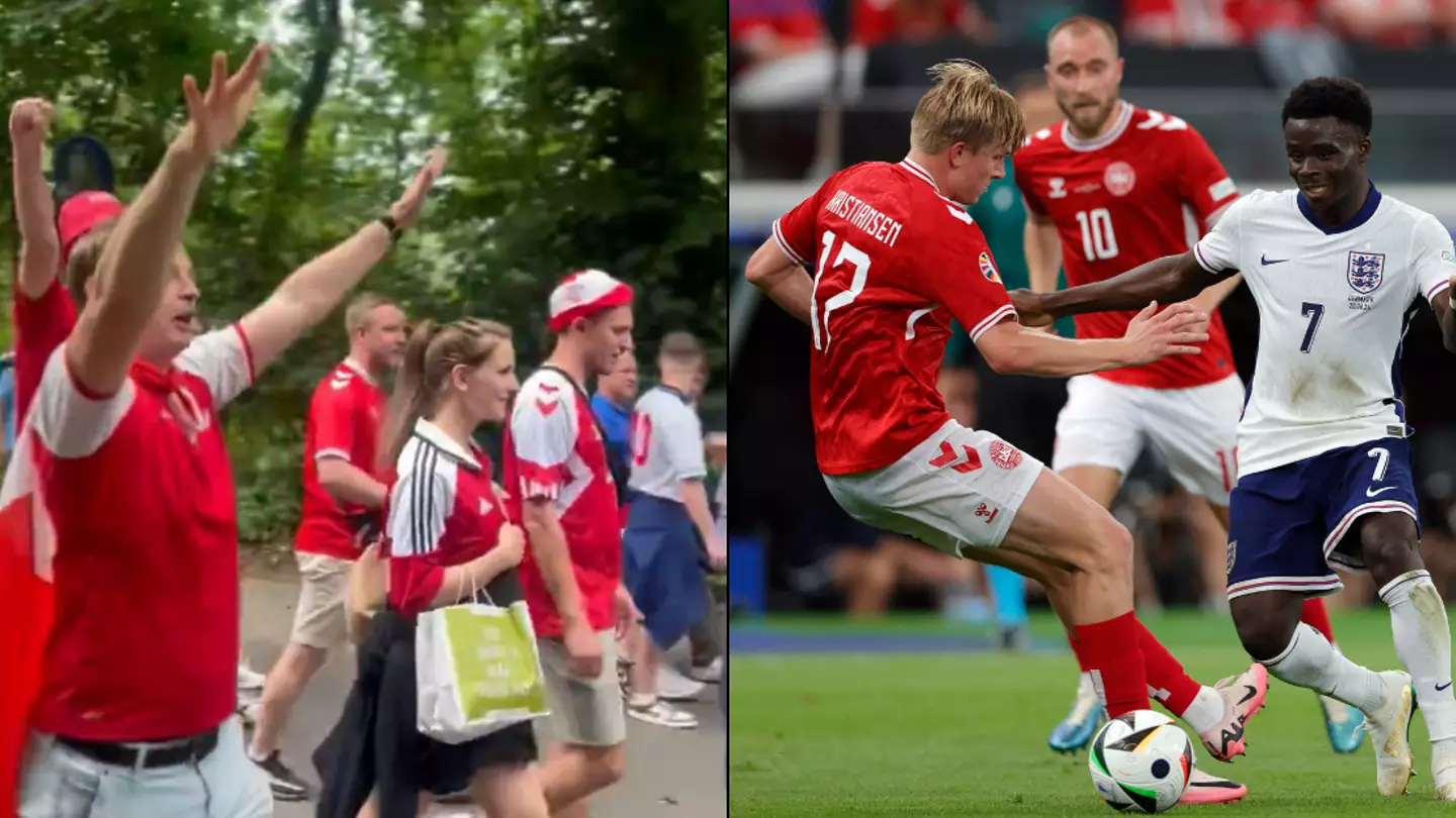 Danish fans chant 'bang out of order' insult to England supporters as teams draw at Euro 2024 match