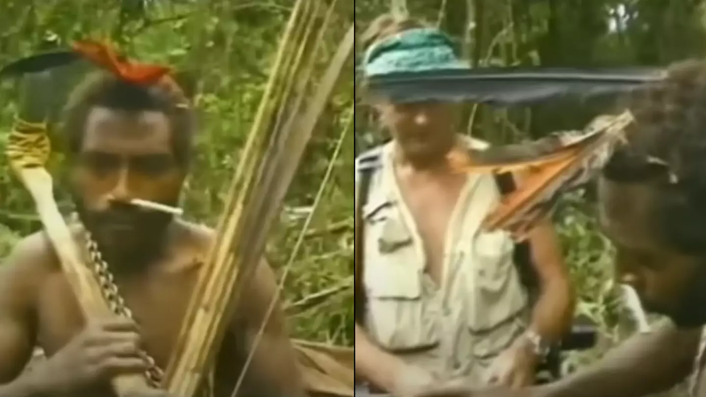 Documentary footage claims to show rare moment uncontacted forest tribe see man for first time