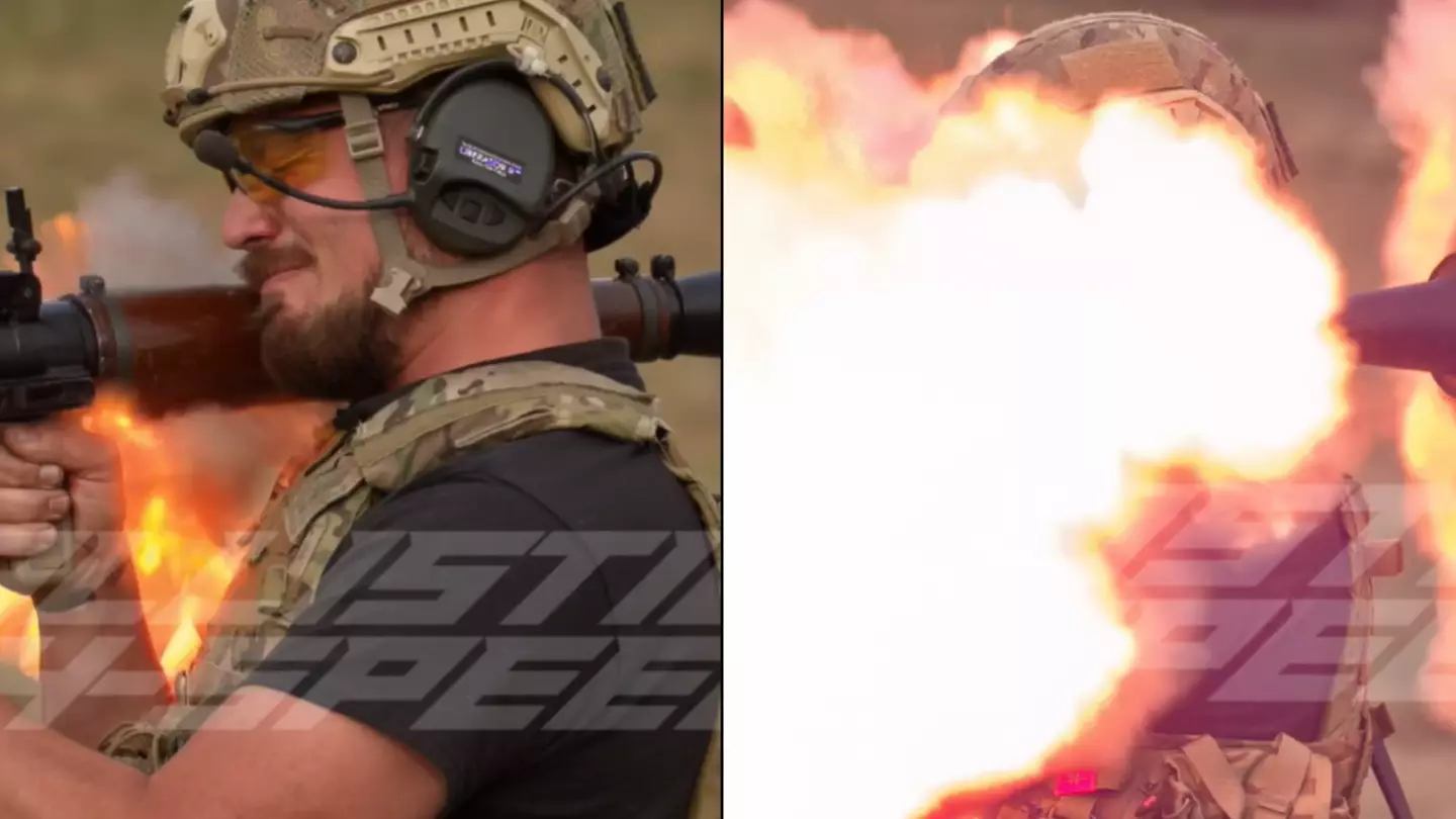 Horrifying moment rocket launcher explodes in man's face