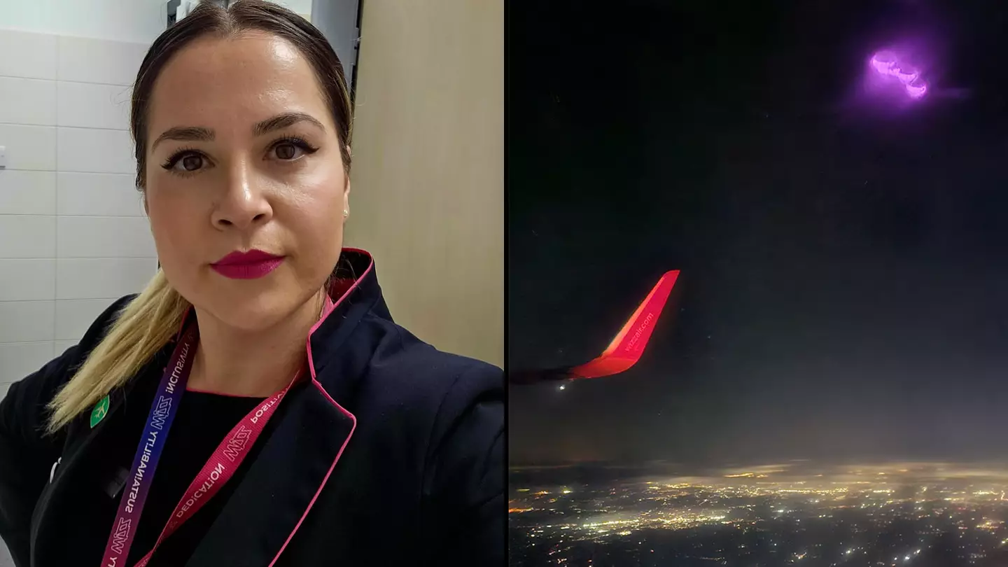 Wizz Air flight attendant films 'UFO' flashing pink in sky while on flight from UK