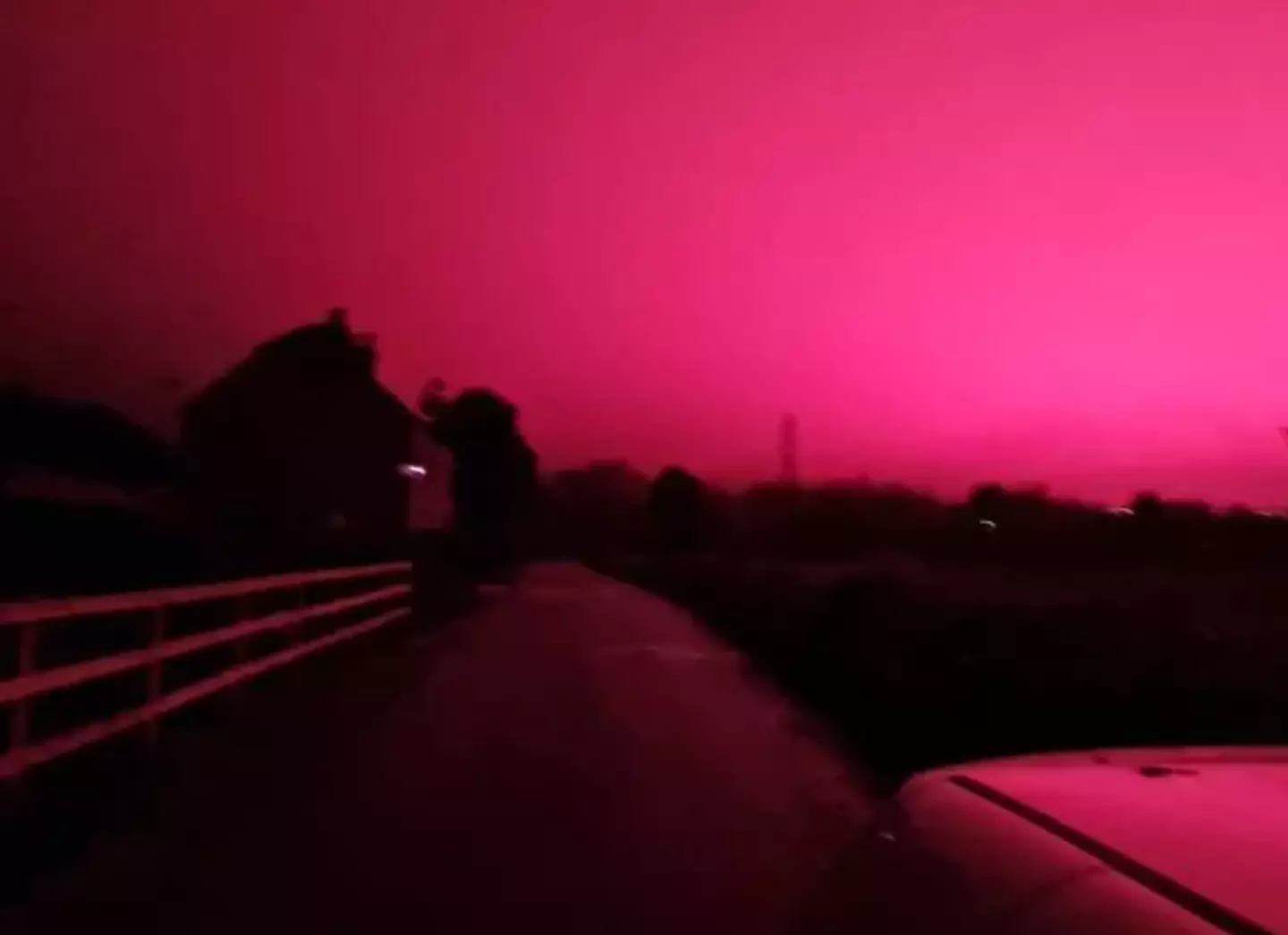 The sky turned a glowing pink colour.