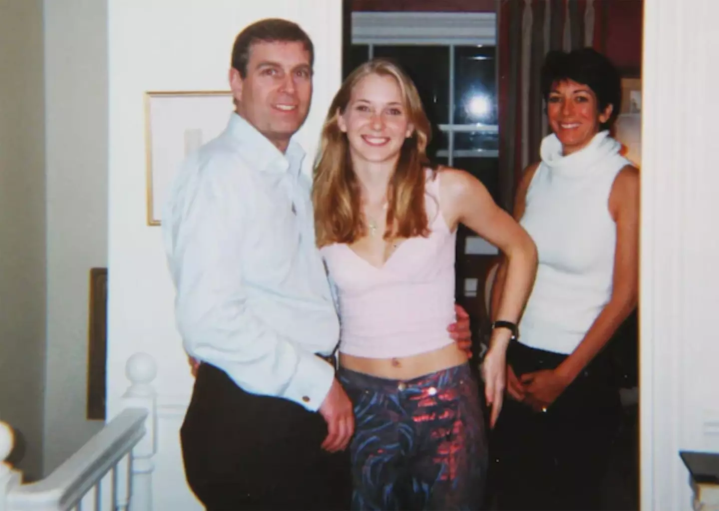 Prince Andrew with Virginia Giuffre centre and Ghislaine Maxwell.