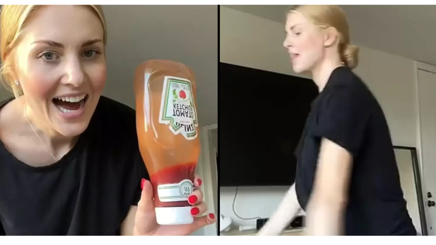 Woman uses scientific hack to remove ketchup from the bottom of the bottle