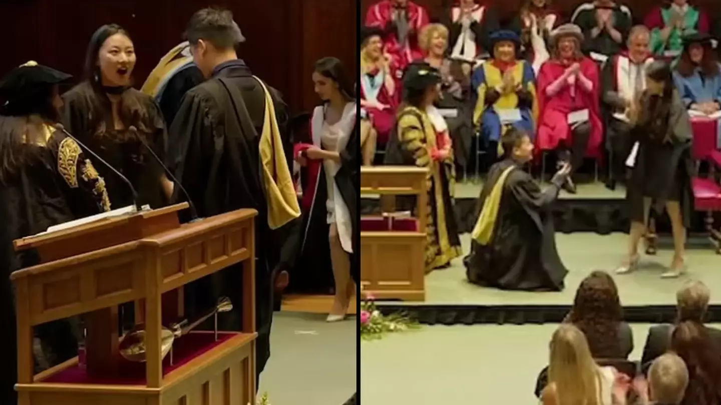 Guy interrupts ceremony to propose to girlfriend in the middle of her graduation
