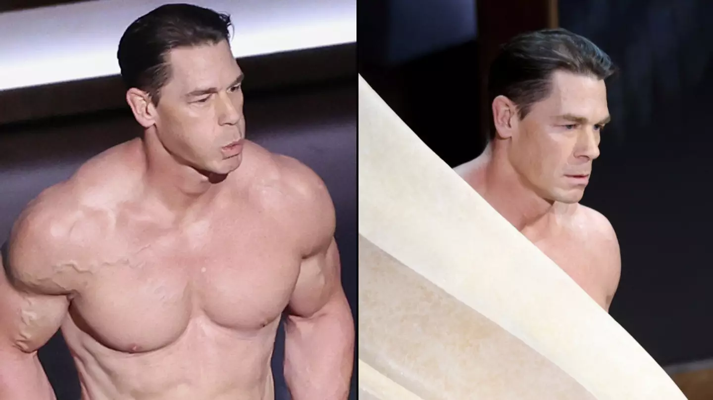 Behind the scenes Oscars footage shows just how quick John Cena went from 'nude' to wearing a curtain