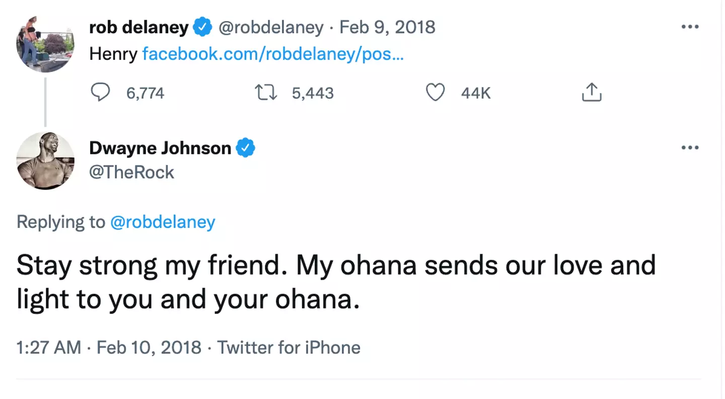 Johnson sent a kind tweet to Delaney following Henry's death.