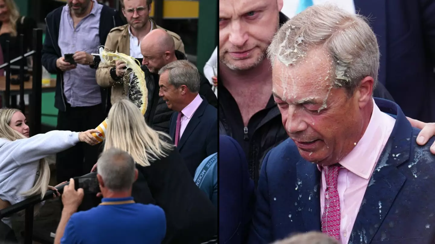 Nigel Farage drenched in milkshake as he walks out of Wetherspoons pub on campaign visit