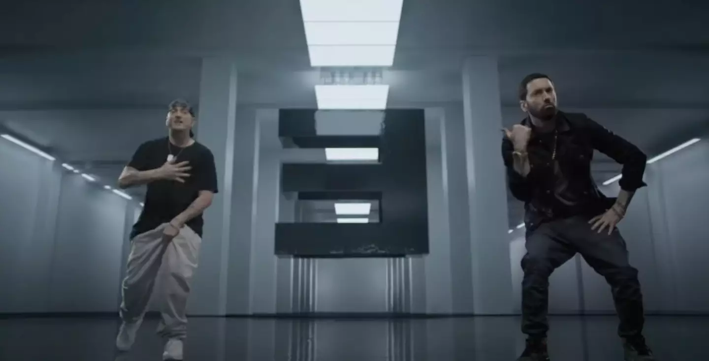 The rapper was seen alongside his alter-ego in the music video. (Universal)