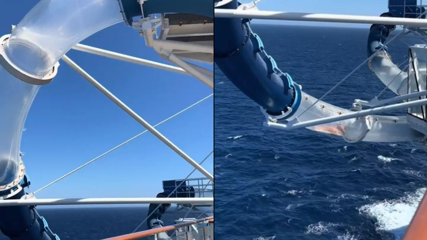 Moment woman gets stuck mid-waterslide on cruise is triggering people's claustrophobia