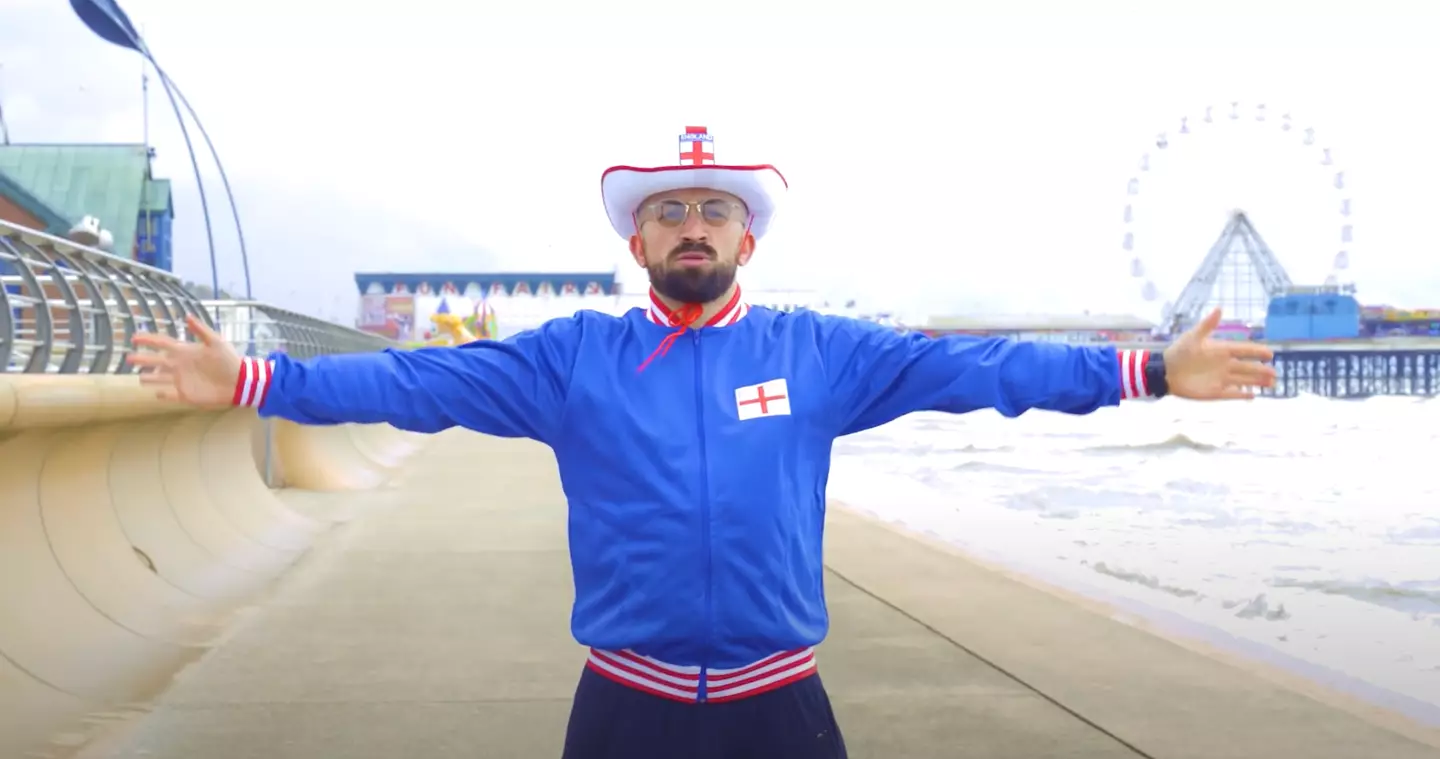 Only the best England merch was used in this video. (LADbible)