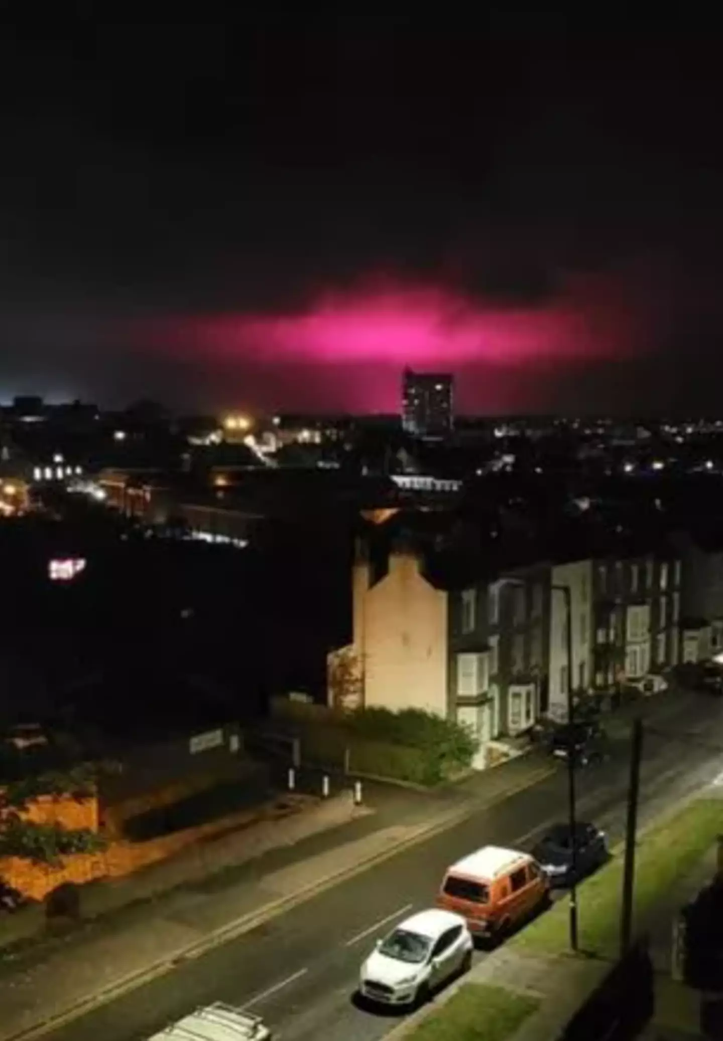 Residents were left baffled after the sky turned pink.
