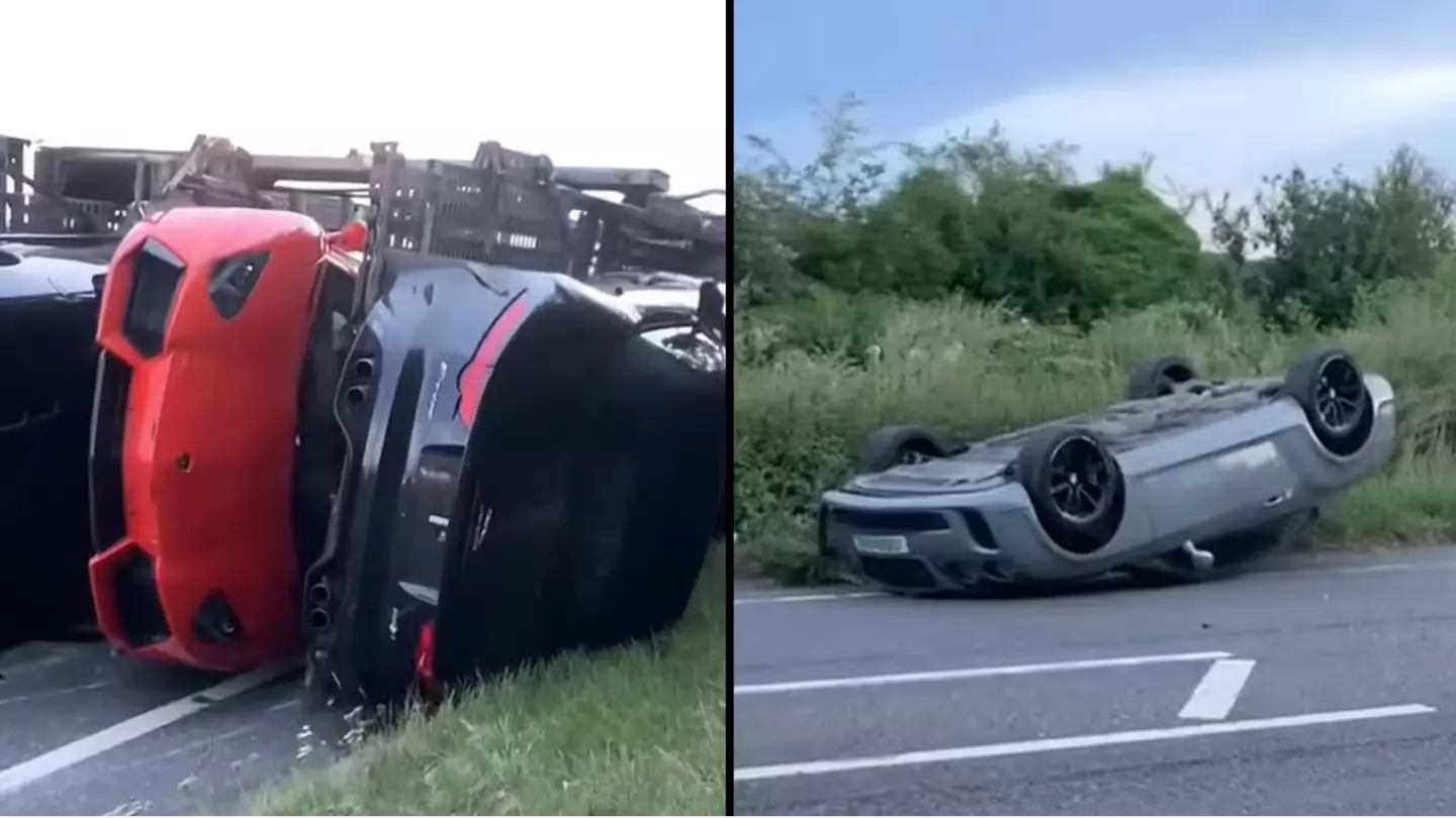 Lorry carrying supercars tips over causing millions of damage