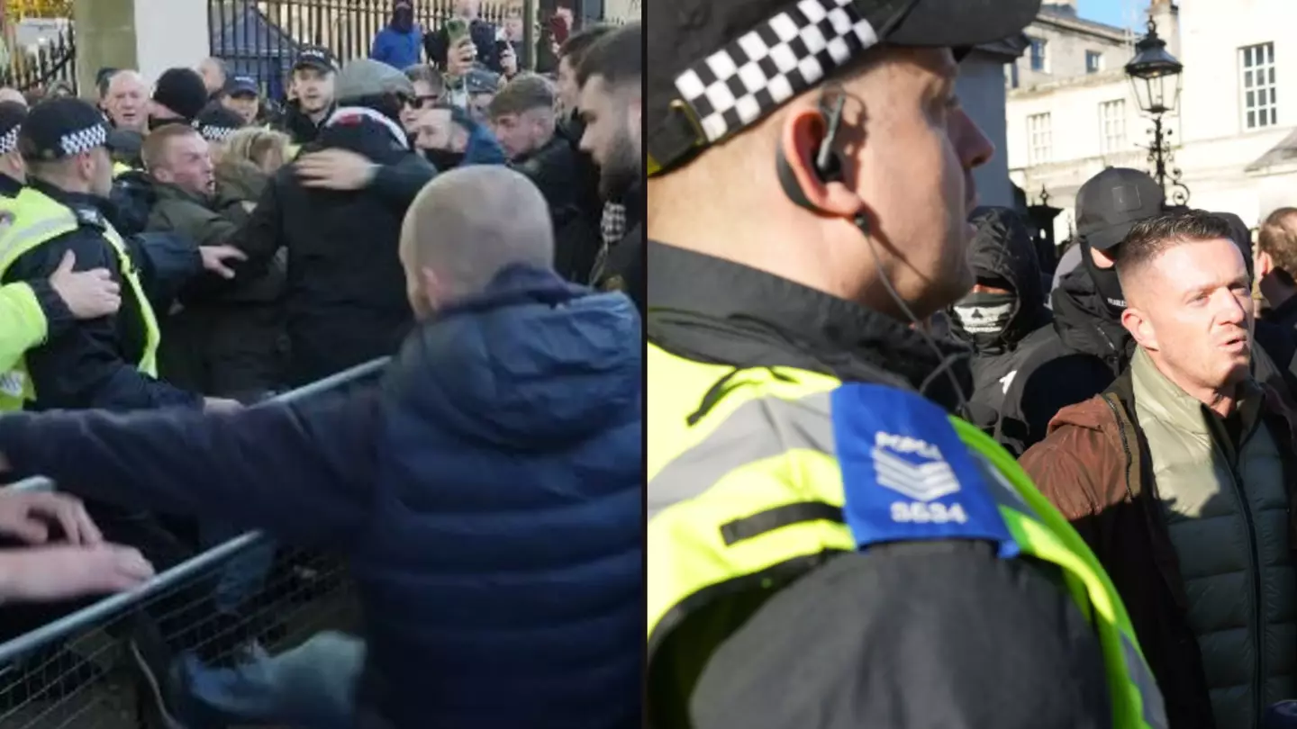 Fights break out as Tommy Robinson and his supporters shout 'England 'til I die' trying to reach Cenotaph